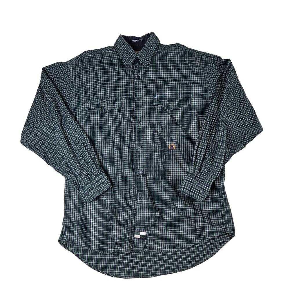 Urgent Gear Plaid Button-Down Shirt Men Large Green Blue Vintage Y2K Streetwear